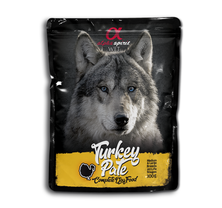 Tītara gaļas pastēte pilnvērtīga mitrā barība rupja maluma Alpha Spirit 85 g | 300 g